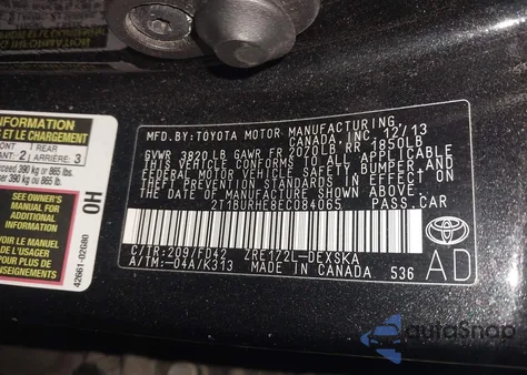 2014 Toyota Corolla S Plus из США, поврежденный, VIN 2T1BURHE8EC084065